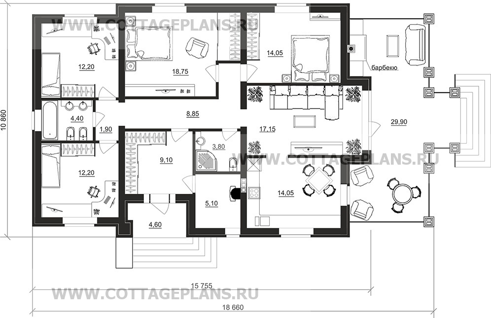 Поэтажные планы проект дома 90-30 общ. площадь 122,55 м2