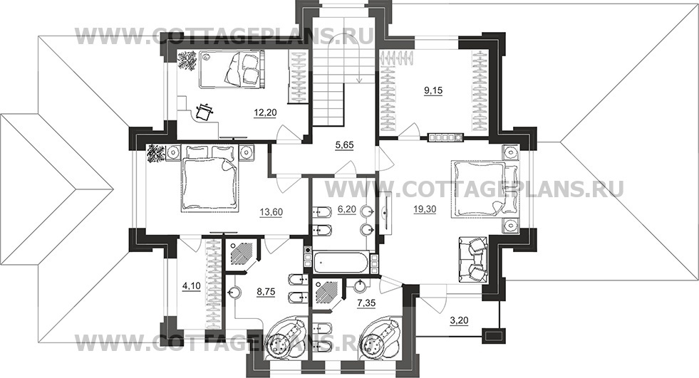 Поэтажные планы проект дома 201-87 общ. площадь 290,35 м2