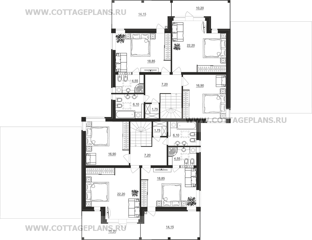 Поэтажные планы проект дома 25-00 общ. площадь 404,00 м2