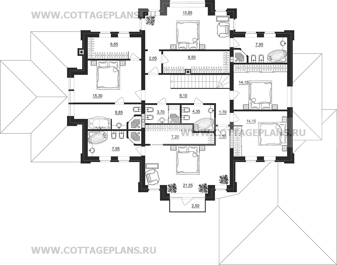 Поэтажные планы проект дома 103-27 общ. площадь 500,30 м2