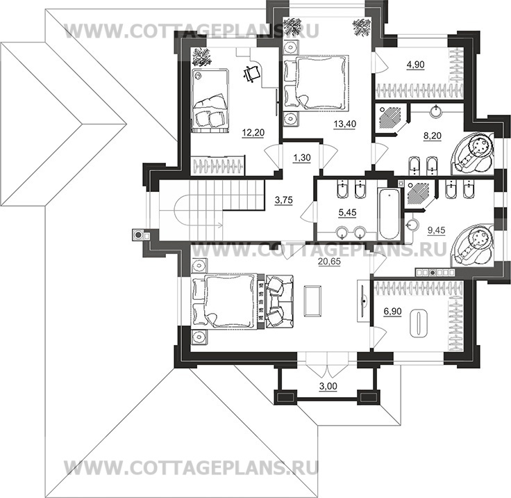 Поэтажные планы проект дома 200-96 общ. площадь 208,65 м2