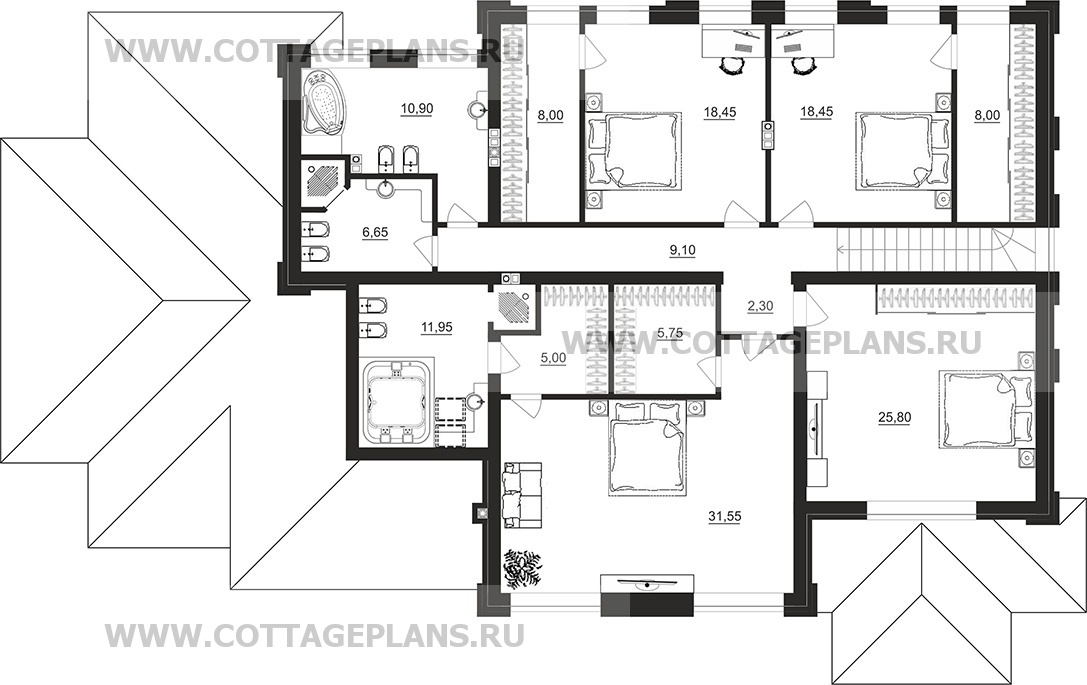 Поэтажные планы проект дома 202-56 общ. площадь 339,80 м2